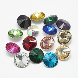 Mixed Color Pointed Back Glass Rhinestone Cabochons, Rivoli Rhinestone, Faceted, Cone, Mixed Color, 16x7.5~8mm