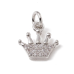 Platinum Brass Micro Pave Cubic Zirconia Charms, with Jump Rings, Crown Charm, Platinum, 10x10x2mm, Hole: 2.7mm