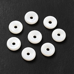 Blanc Perles de coquillages naturels d'eau douce, disque de donut / pi, blanc, 8x2.5mm, Trou: 1.5mm