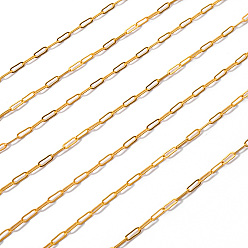 Golden Brass Paperclip Chains, Drawn Elongated Cable Chains, Soldered, with Spool, Long-Lasting Plated, Golden, 7.5x3x0.5mm, about 32.81 Feet(10m)/roll