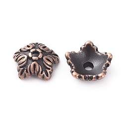 Red Copper Tibetan Style Bead Caps, Cadmium Free & Nickel Free & Lead Free, 5-Petal, Flower, Red Copper, 10x4mm, Hole: 1mm