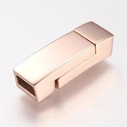 Rose Gold 304 Stainless Steel Magnetic Clasps with Glue-in Ends, Rectangle, Rose Gold, 24x8x6mm, Hole: 3X6mm