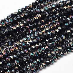 Noir Rondelle facettée demi-arc-en-ciel plaqué de perles de verre, noir, 3x2mm, Trou: 0.5mm, Environ 148 pcs/chapelet, 14.9 pouce
