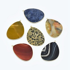 Смешанные камни Природных драгоценных камней подвески, с латунной фурнитурой , золотые, 42x30.5x1.5~2 мм, отверстие : 1.6 мм