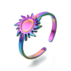 Rainbow Color 304 Stainless Steel Sun Cuff Rings, Open Rings for Women Girls, Rainbow Color, US Size 7(17.9mm)