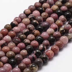 Rhodonite Natural Rhodonite Beads Strands, Round, 4mm, Hole: 0.8mm, about 96pcs/strand, 14.9 inch~15.1 inch