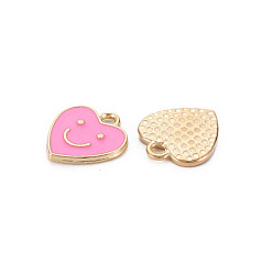 Pearl Pink Alloy Enamel Charms, Cadmium Free & Lead Free, Light Gold, Heart with Smile, Pearl Pink, 13x12x1.5mm, Hole: 1.6mm