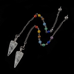 Quartz Crystal Natural Quartz Crystal Cone Dowsing Pendulums, with Mixed Stone and Platinum Brass Findings, 250~260mm