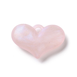 Pink Pendentifs acryliques lumineux, avec des paillettes, brillent dans le noir, charmes de coeur, rose, 25.5x38x9.5mm, Trou: 4x4mm, environ94 pcs / 500 g