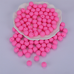 Rose Chaud Perles focales rondes en silicone, perles à mâcher pour les jouets de dentition, Diy soins infirmiers colliers faisant, rose chaud, 15mm, Trou: 2mm