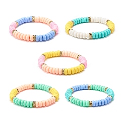 Mixed Color Handmade Polymer Clay Beads Stretch Bracelet for Kid, Mixed Color, Inner Diameter: 1-7/8 inch(4.9cm)