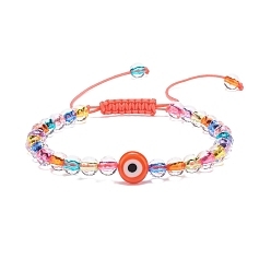 Rouge Mauvais œil acrylique et bracelet de perles tressées au chalumeau rond pour femme, rouge, diamètre intérieur: 2~3-3/4 pouce (5.2~9.5 cm)