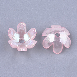 Pink Transparent Acrylic Bead Caps, AB Color, 6-Petal, Flower, Pink, 14x13x6mm, Hole: 2mm, about 1575pcs/500g
