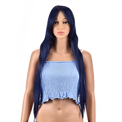 Prussian Blue 31.5 inch(80cm) Long Straight Cosplay Party Wigs, Synthetic Heat Resistant Anime Costume Wigs, with Bang, Prussian Blue, 31.5 inch(80cm)