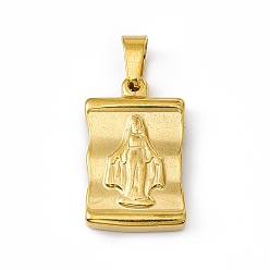 Golden 304 Stainless Steel Pendants, Rectangle with Queen and Cross, Golden, 24x15x4mm, Hole: 6x5mm