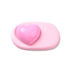 Pink Cute Opaque Resin Cabochons, Oval with Heart, Pink, 22.5x37x10mm
