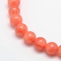 Coral Natural Green Jade Dyed Round Beads Strands, Coral, 8mm, Hole: 1.5mm, about 46pcs/strand, 15.74 inch