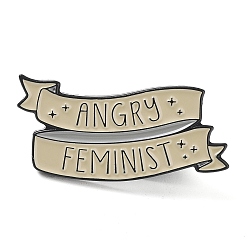 Dark Khaki Word Angry Femenist Enamel Pins, Black Alloy Brooches for Women, Dark Khaki, 17x29.5x2mm