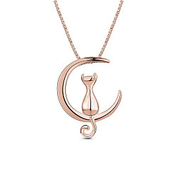 Rose Gold SHEGRACE Lovely 925 Sterling Silver Necklace, with Kitten in the Moon Pendant, Rose Gold, 15.7 inch