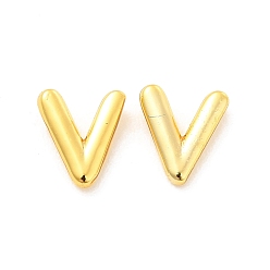 Letter V Boucles d'oreilles en laiton évidées avec lettre initiale pour femmes, réel 18 k plaqué or, sans plomb et sans cadmium, letter.v, 7x6x1.5mm, pin: 0.8 mm