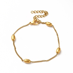 Золотой Ионное покрытие (ip) 304 браслеты-цепочки из нержавеющей стали, овальные браслеты из бисера для женщин, золотые, 6 дюйм (15.2 см)