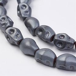 Non-magnetic Hematite Non-magnetic Synthetic Hematite Beads Strands, Frosted, Skull, 8x6.5x6mm, Hole: 1mm, about 50pcs/strand, 15.55 inch