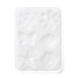 White Flower & Shell & Starfish & Paw Print & Butterfly Silicone Molds, Resin Casting Molds, Clay Craft Mold Tools, White, 67x50x6mm, Inner Diameter: 15~22x16~23mm