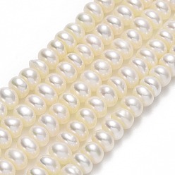 Linen Natural Cultured Freshwater Pearl Beads Strands, Round, Linen, 5~6x5.5x4mm, Hole: 0.6mm, about 92~101pcs/strand, 15~15.12''(38.1~38.4cm)