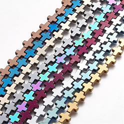 Mixed Color Non-magnetic Synthetic Hematite Beads Strands, Vacuum Plating, Grade A, Cross, Mixed Color, 10x8x3mm, Hole: 1mm, about 40pcs/strand, 15.9 inch