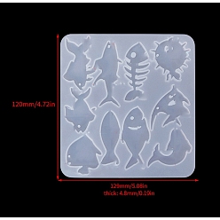 Fish Moules à pendentif en silicone de qualité alimentaire bricolage, fabrication de décoration, moules de résine, pour la résine UV, fabrication de bijoux en résine époxy, blanc, poisson, 120x129x4.8mm