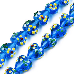 Dodger Blue Handmade Bumpy Lampwork Beads Strands, Heart, Dodger Blue, 15~16x15.5~17x10.5~11.5mm, Hole: 1.4~1.8mm, about 26pcs/strand, 14.76 inch(37.5cm)