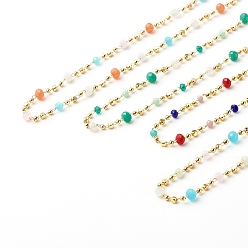 Mixed Color Chain Necklace, with Brass & Glass Beaded Chain, Mixed Color, 40x0.2cm