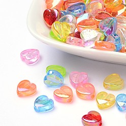 Couleur Mélangete Perles acryliques transparentes, cœur, teint, couleur ab , couleur mixte, 8x8x3mm, trou: 1.5 mm, environ 2800 pcs / 500 g