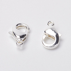 Silver Grade AA Brass Lobster Claw Clasps for Jewelry Necklace Bracelet Making, Cadmium Free & Nickel Free & Lead Free, Silver Color Plated, 19x11x4mm, Hole: 2mm