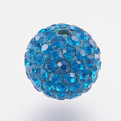 243_Capri Blue Czech Rhinestone Beads, PP6(1.3~1.35mm), Pave Disco Ball Beads, Polymer Clay, Round, 243_Capri Blue, 4~4.5mm, Hole: 1mm, about 20~30pcs rhinestones/ball