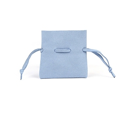 Light Steel Blue Rectangle Microfiber Leather Jewelry Drawstring Gift Bags for Earrings, Bracelets, Necklaces Packaging, Light Steel Blue, 7x7cm