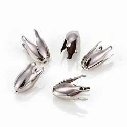 Platinum 4-Petal Iron Bead Caps, Flower, Platinum, 13x7~8mm, Hole: 1.2mm