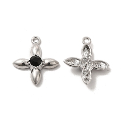 Black Glass Flower Pendants, with Platinum Alloy Finding, Long-Lasting Plated, Cadmium Free & Lead Free, Black, 23x20x5mm, Hole: 1.8mm