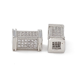 Platinum Brass Micro Pave Clear Cubic Zirconia Beads, Cuboid, Platinum, 12x7x7mm, Hole: 3mm