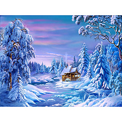 Coloré Kits de peinture de diamant de paysage de maison enneigée d'hiver bricolage, y compris les strass en résine, stylo collant diamant, plaque de plateau et pâte à modeler, colorées, 300x400mm