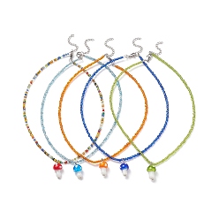 Couleur Mélangete Colliers pendentifs au chalumeau faits à la main aux champignons pour femmes, perles de rocaille de verre des colliers en perles, couleur mixte, 16.10 pouce (40.9 cm)
