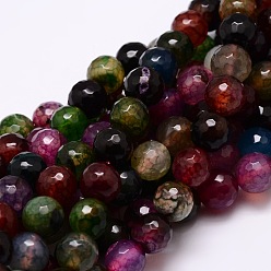 Colorful Dyed Natural Agate Faceted Round Beads Strands, Colorful, 8mm, Hole: 1mm, about 48pcs/strand, 15.3 inch