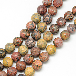 Léopard Brins de perles de jaspe en peau de léopard naturel, ronde, 8~9mm, Trou: 1mm, Environ 46 pcs/chapelet, 15.3 pouce