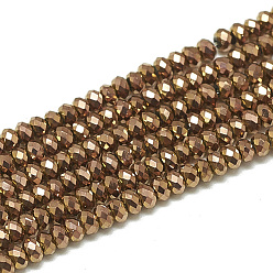 Brun Saddle Perles en verre electroplate, facette, rondelle, selle marron, 2.5x1.5mm, Trou: 0.8mm, Environ 160~165 pcs/chapelet, 13.78 pouces ~ 14.17 pouces (35~36 cm)