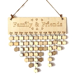 PapayaWhip Reminder Calendar with Tags MDF Wooden Hanging Sign Wall Ornament Pendant, Rectangle with Word Family & Friends and Dangle Tassel, for Party Home Decorations, PapayaWhip, 400x120x4mm