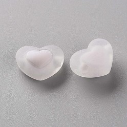Blanc Fumé Perles acryliques transparentes, givré, Perle en bourrelet, cœur, fumée blanche, 13x17x9.5mm, Trou: 2.5mm, environ420 pcs / 500 g