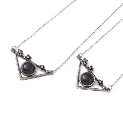 Obsidiana Triángulo de obsidiana natural con colgante de collar de flores., joyas antiguas de plata y latón platino para mujer, sin plomo y cadmio, 19.76 pulgada (50.2 cm)