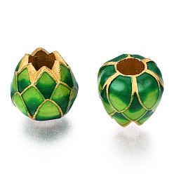 Vert Mer Des perles d'émail en alliage, Style mat, sans cadmium et sans plomb, Perles avec un grand trou   , fleur, vert de mer, 9x9.5x9.5mm, Trou: 4mm