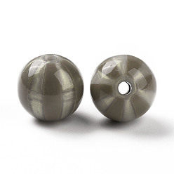 Gris Perles acryliques opaques, poudre de scintillement, rond avec motif à rayures, grises , 15.5x15mm, Trou: 3mm