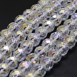 Clear AB Electroplated Natural Quartz Crystal Beads Strands, AB color Plated, Faceted, Round, Clear AB, 6mm, Hole: 0.8mm, about 65pcs/strand, 15.7 inch